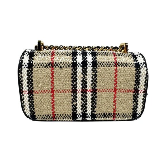 Auth BURBERRY Chain Shoulder Bag Beige/Black/Gold Canvas/Metal - z4021 - Picture 3 of 12